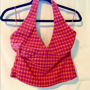 Wool Tocca Halter top - bright patterned weave lined in cotton w short bodice.